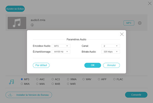 Paramètres MP3 en ligne