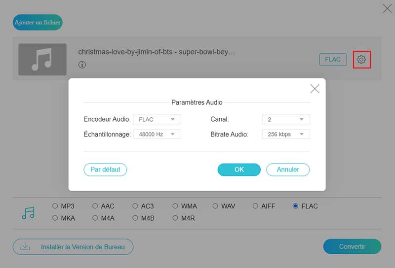 Les paramètres audio FLAC