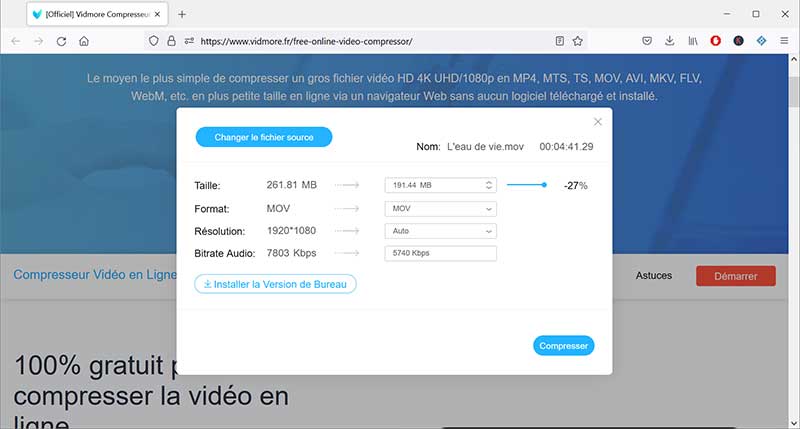 Compresser la vidéo MOV
