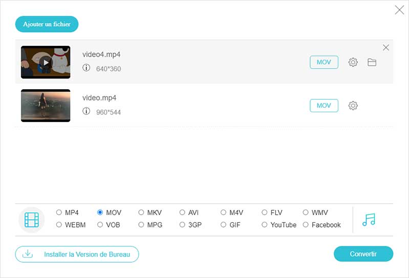 Convertir MP4 en MOV en ligne