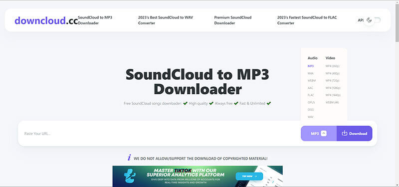 downcloud.cc convertisseur SoundCloud en WAV