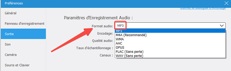 Choisir le format audio MP3