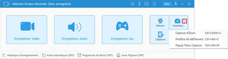 Sélectionner l'option Instantané