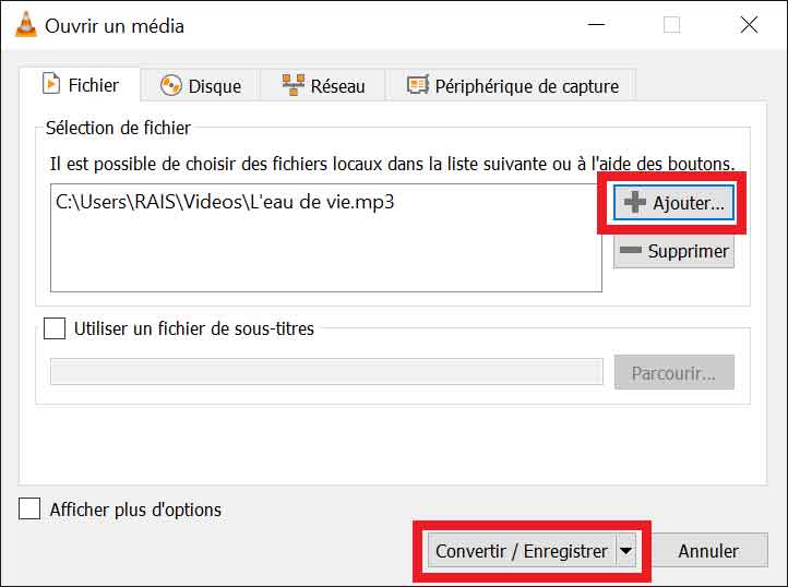 Ajouter un fichier MP3 dans VLC