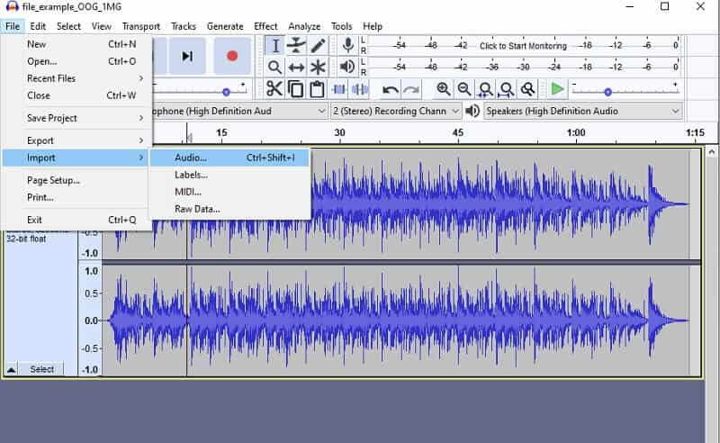 Importer un fichier dans Audacity