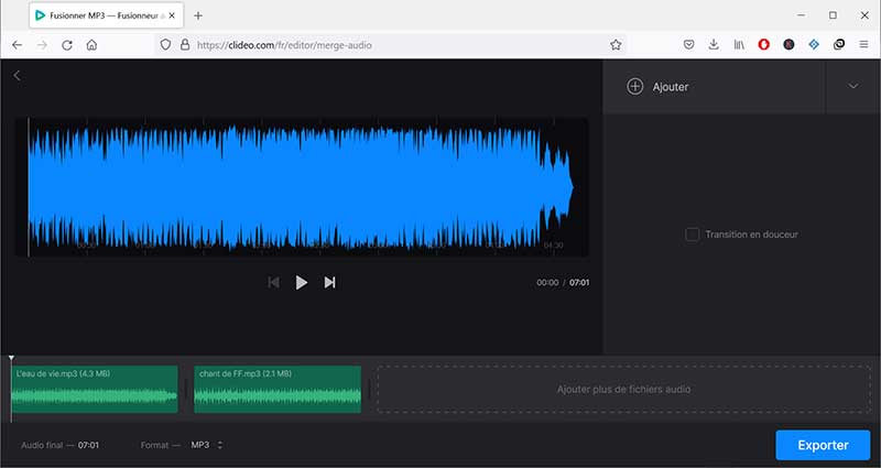 Fusionner des fichiers MP3 avec Clideo