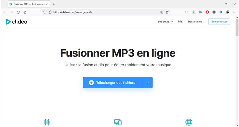 Clideo Interface de Fusionner des fichiers MP3