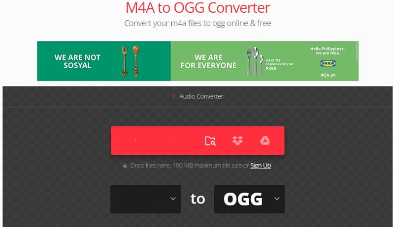 Convertir M4A en OGG avec Convertio