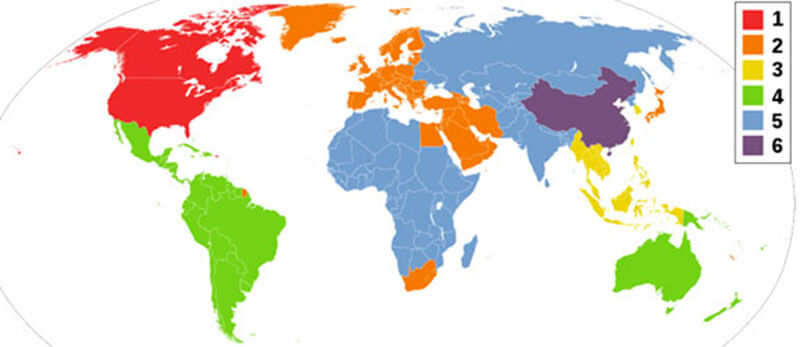 Carte des codes de région DVD