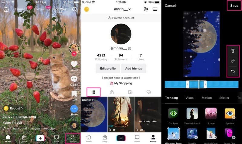 Enlever le filtre TikTok dans les brouillons