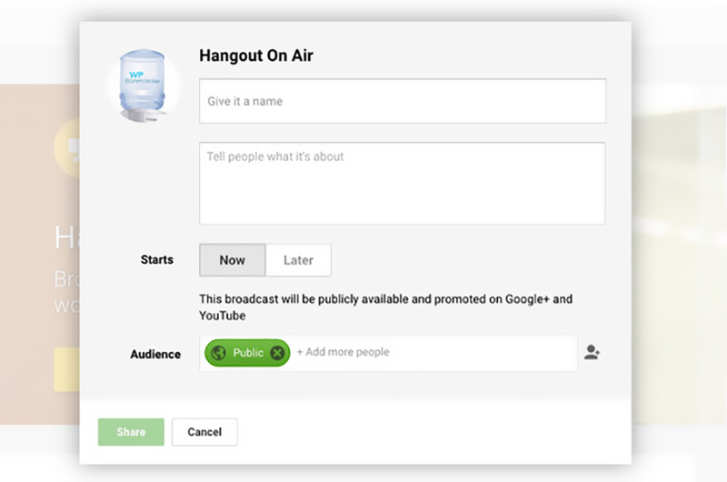 Options de Hangouts On Air