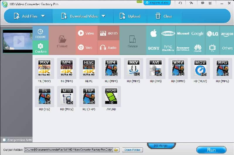 Interface de HD Video Converter Factory Pro