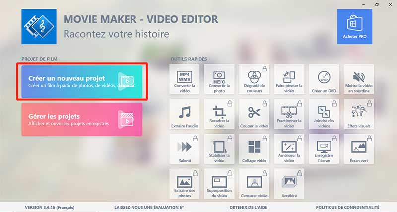 Créer un nouveau projet avec Windows Movie Maker