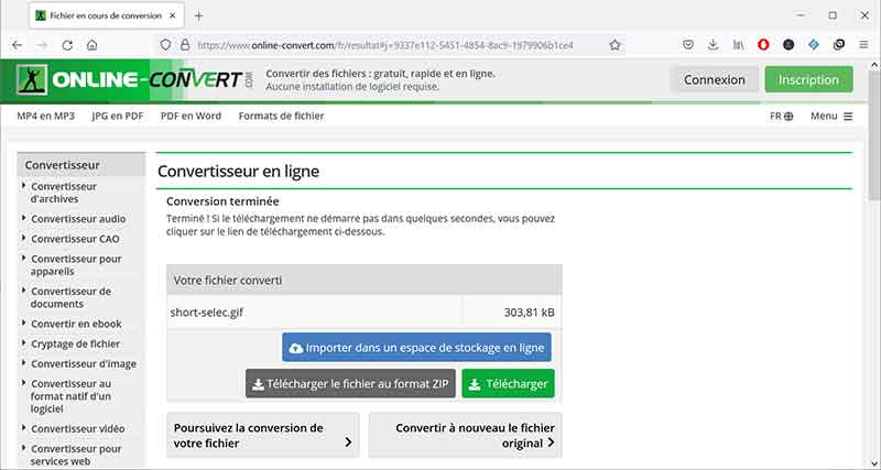 Convertir MP4 en GIF avec Online Convert