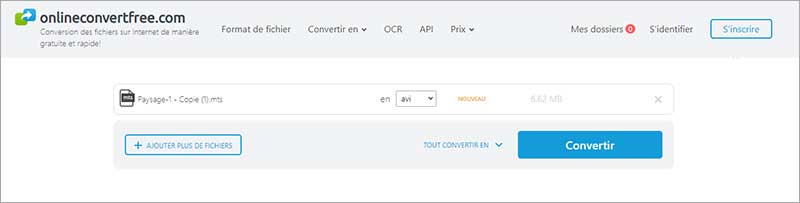 Choisir AVI comme le format de sortie sur Onlineconverterfree