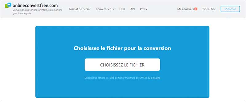 Ajouter le fichier sur Onlineconverterfree