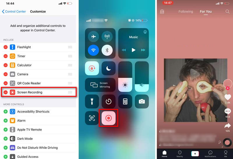 Enregistrement d'écran dans TikTok sur iPhone