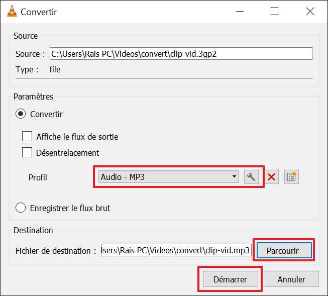 Convertir 3GPP en MP3 dans VLC