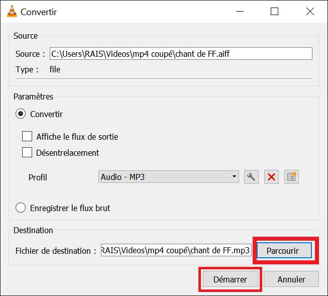 Convertir le AIFF en MP3 avec VLC