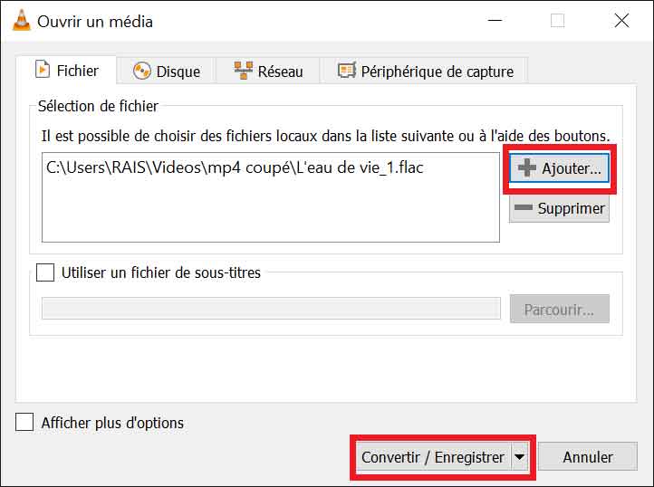 Ajouter un fichier FLAC dans VLC