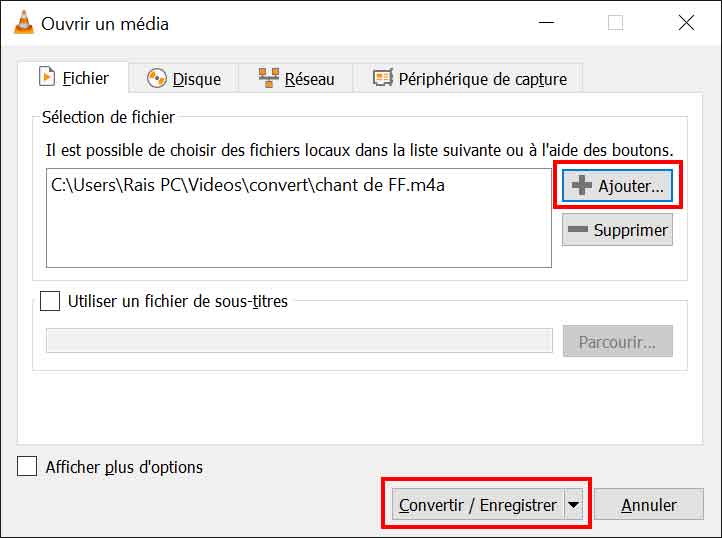 Ajouter un fichier M4A dans VLC