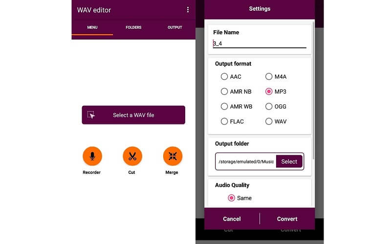 Interface WAVToMP3 Convertisseur WAV en MP3