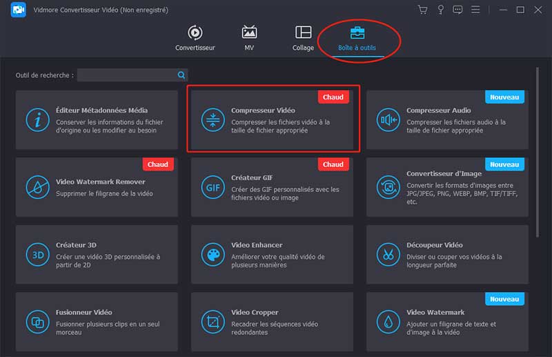 Compresseur Vidéo sous Boîte à outils