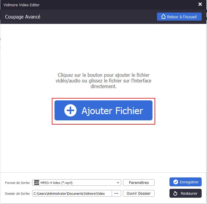 Ajouter un fichier vidéo dans l'interface de Coupage Avancé